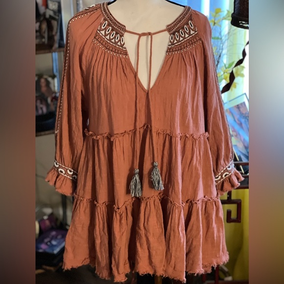 Free People Boho Tasseled Applique Dress - Picture 3 of 12
